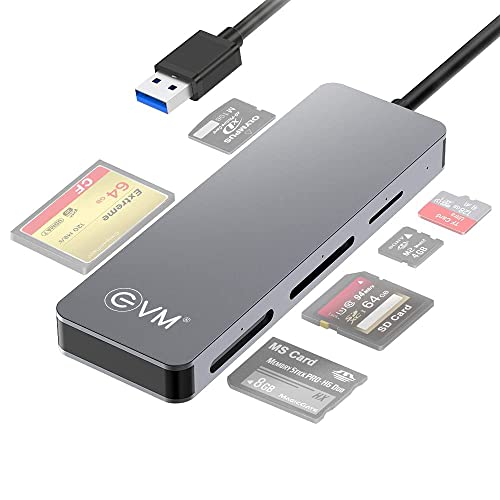 EVM USB 3.0 All-in-One Multi Card Reader | 5-in-1 Memory Card Reader for SD, Micro SD, CF, M2 & MS Cards | High-Speed Data Transfer | Aluminum Design for Laptop & PC