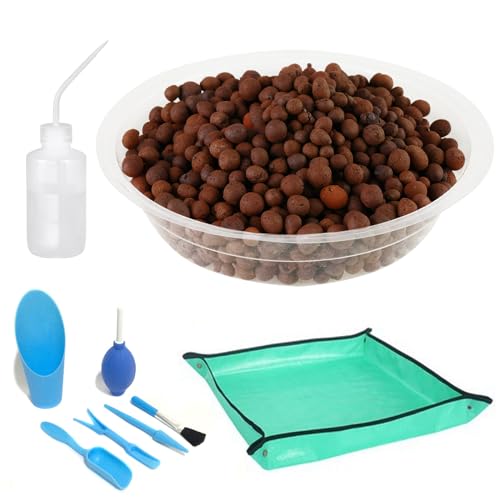 4LB-Brown Clay Pebbles(0.4-0.8CM) with Tools(Garden matt*1+Succulent Tool+Water Bottom*1)