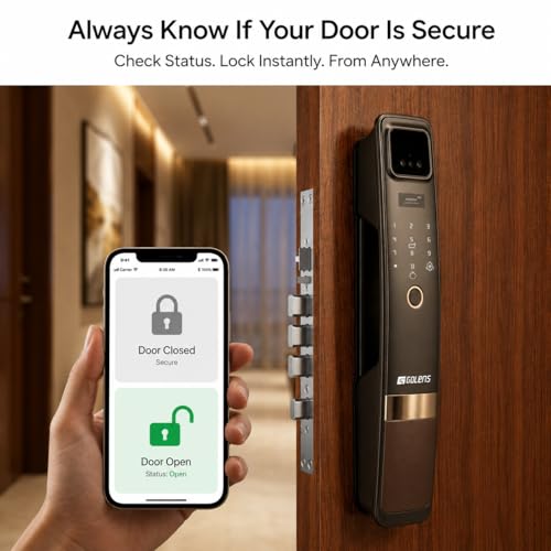 Image of Golens Total Guard World's Most Advanced Smart Lock | 12 Ways Unlock | Separate Chime & Bell | Alexa /Apple /Google Support | Inbuilt CCTV /Video Doorbell | Door Viewer | Auto Latch Body | All Included