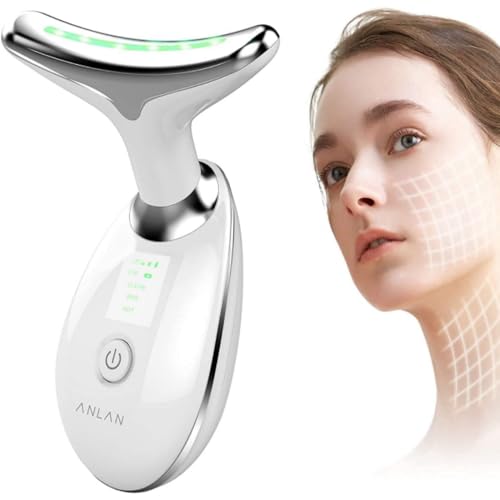 ANLAN Masajeador Cara Cuello Antiarrugas Reductor Papada Mujer con Calor Luz LED EMS Lifting para...