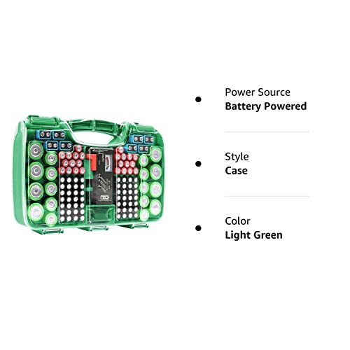 The Battery Organizer, Battery Storage Organizer Hinged Clear Cover With Locking Lid, Holds 180 Batteries, Includes A Removable Battery Tester, Battery Holder For Garage Organization, Light Green #TOP6