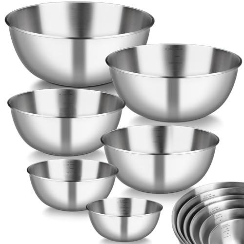 Set di 6 ciotole da cucina in acciaio inossidabile Chuner, 6 dimensioni di ciotole da 0,7L a 4,5L, ciotole per insalata lavabili in lavastoviglie, ciotole per snack e ciotole