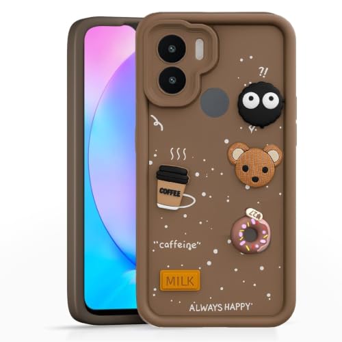 Image of Bintage Cute Fun Ball | Taddy Cartoon 3D Smiley Coffee Cup | Milk Donut | Full Protection Rubber Back Cover Compatible for Redmi A1 Plus - Brown