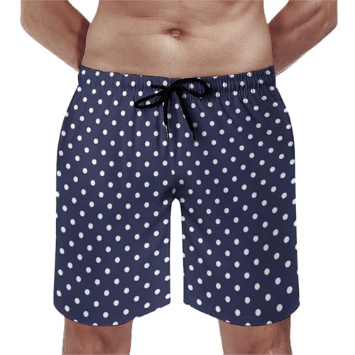 Hawaiian Shorts for Men - Polka Dots Navy Blue Print Quick Dry Mens Swim Trunks Bathing Suits with Mesh Lining
