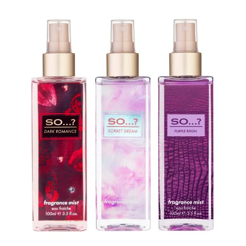 So…? Womens Fragrance Mist Bundle Sorbet Dream, Dark Romance, Purple Reign Body Mist Set 100ml (Pack of 3)