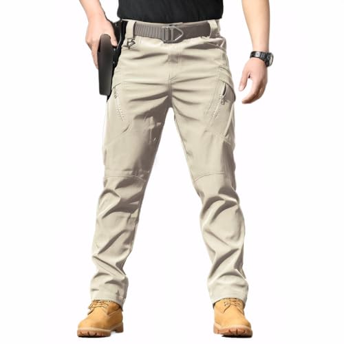 Cicilin – Calça cargo tática masculina, calças outdoor resistentes à água, calças de caminhada leves e elásticas, Caqui, M