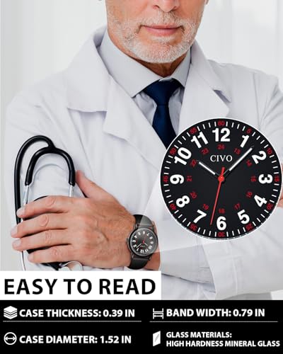 Image of CIVO Nurse Watches for Women Men: Analog Waterproof Watch with Second Hand Easy-Read Dial - Gifts for Nurses Doctors Medical Student