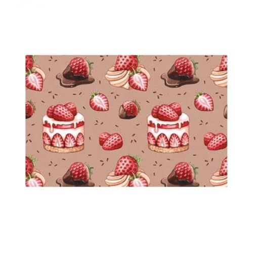 ���փ}�b�g �X�g���x���[�`���R���[�g�t���[�c�P�[�L�t�@�~���[�E�F���J���}�b�g�F�l�Ƒ��ւ̃M�t�g 50×80cm doormat Strawberry Chocolate Fruits Cake Family Welcome Mat Gift For Fri