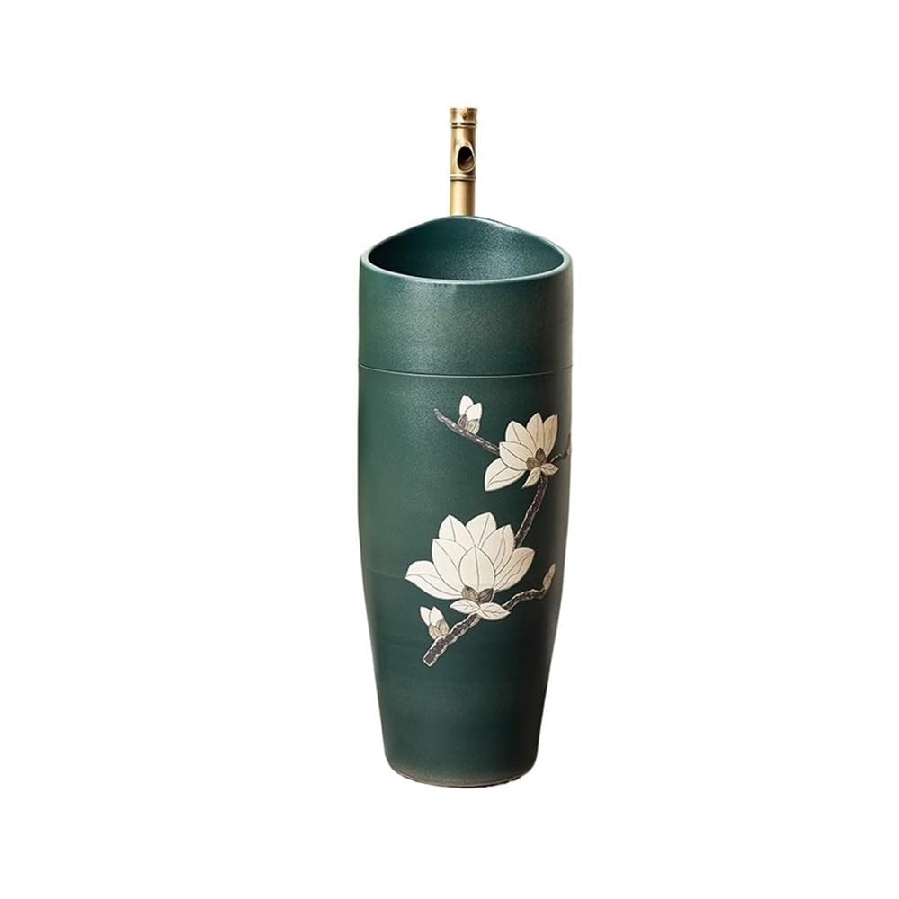 Freestanding Bathroom Sink Bathroom Pedestal Sink with Faucet and Drain Indoor and Outdoor Ceramic Wash Basin Pedestal Sink