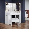 White with Drawer and Lights and Stool