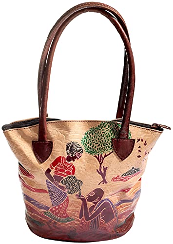 Sac à main en cuir véritable peint main et gravé Shantiniketan