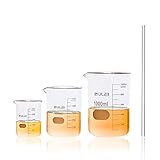 ULAB Scientific Low Form Griffin Glass Beaker Set with Glass Stirring Rod Offered, 3 Sizes 250ml 500ml 1000ml, 3.3 Borosilicate Glass, Printed Graduation, UBG1010