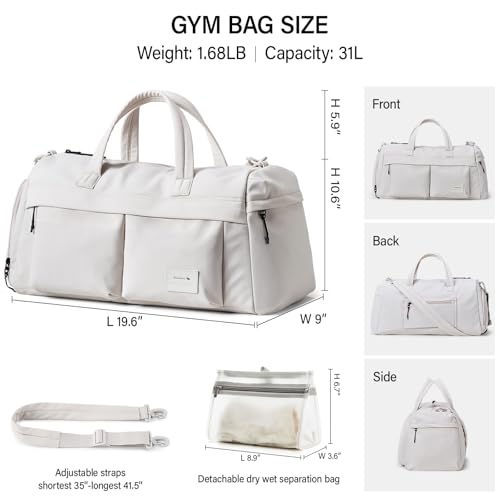 Hanke Carry On Luggage Gym Bag for Women with Compartment Multifunctional Carry On Duffel Bag for Travel Lightweight Sports Bag Workout bag with Detachable Pocket,Dune Gray3