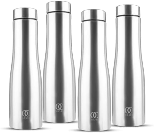 Hi-Rise Stainless Steel Single Wall 1000ML, Fridge Water Bottle |BPA Free | Leak-Proof, Best for School/Office/Home/College (Silver (Pack Of 4))