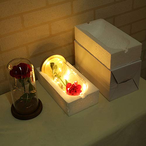Lurrose Beleza E Fera Galáxia Rosa Flor Rosa Rosa Em Cúpula de Vidro Com Luz Led para Presente de Di