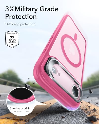 Image of ESR Classic Hybrid Case with Stash Stand (HaloLock), Compatible with iPhone 15 Pro, Frosted Pink