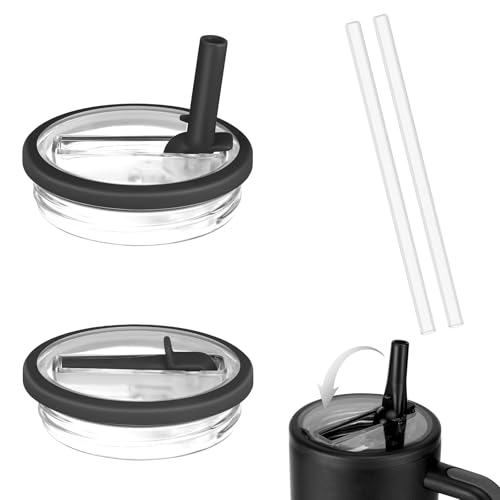 Zikenis 2 tapas de repuesto Stanley Cup, tapas de repuesto Stanley Flip Straw, tapa de repuesto para vasos de 40 oz, con 2 pajitas, repuesto de tapa Stanley, tapa estanca estanca (negro)