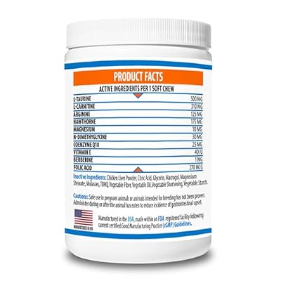 CardioVast Cardio Support and Cardio Strength Supplement for Dog and Cats, L-Taurine, L-Carnitine, Hawthorn, L Arginine, Coenzyme Q10-Supports Cardiovascular Heart Health - Made in USA - 60 Soft Chew