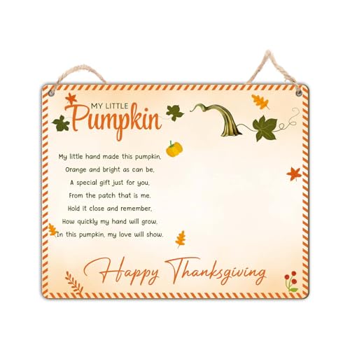 Image of DIY Personalized My Little Pumpkin Poem Handprint Art Sign Crafts, Pumpkin Kids Craft, Happy Thanksgiving Fall Autumn Art Project Memory Keepsake Infant Babies Toddler Preschool PreK Handprints Plaque