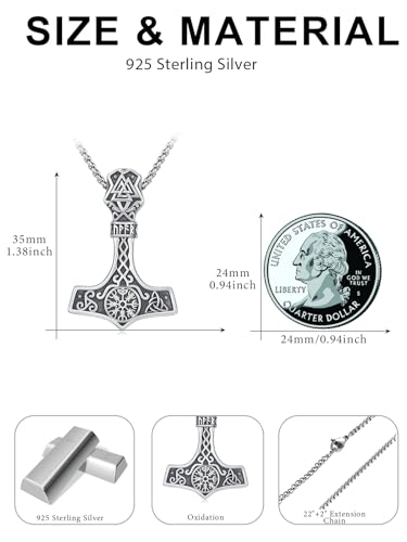 Viking Necklace for Men 925 Sterling Silver Mjolnir/Yggdrasil/Wolf/Deer/Raven/Dragon Pendant Necklace Viking Jewelry Norse Mythology Gifts for Women2