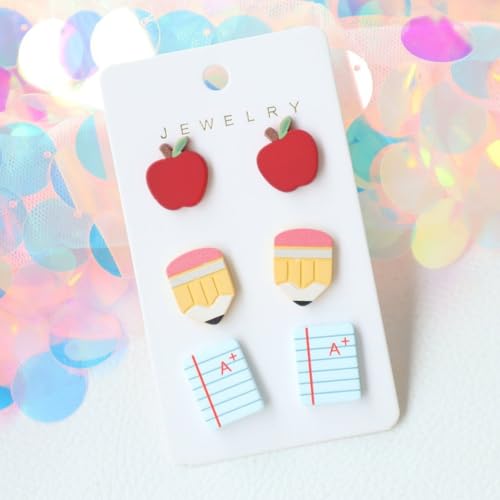 Shiny School-themed Teacher Earrings Glittering ABC Pencil Paint Palette Crayon Stud Earrings Set Graduation Back to School Gifts Teachers' Day Appreciation Jewelry3