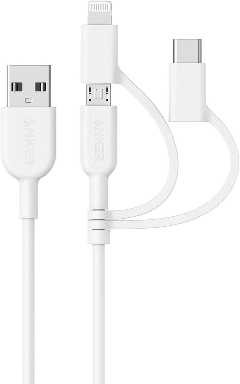 PowerLine II 3-in-1 Cable (Support Lightning USB, USB-C, Micro USB Devices), Apple MFi Certified, Compatible with iPhone, iPad, and Android Devices