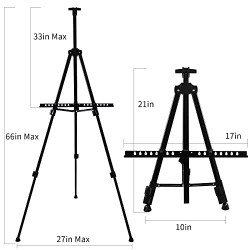 Artist Easel Stand, Rrftok Metal Tripod Adjustable Easel For Painting Canvases Height From 21" To 66"With Reinforced Triangle,Carry Bag For Table-Top/Floor Drawing And Didplaying #TOP1