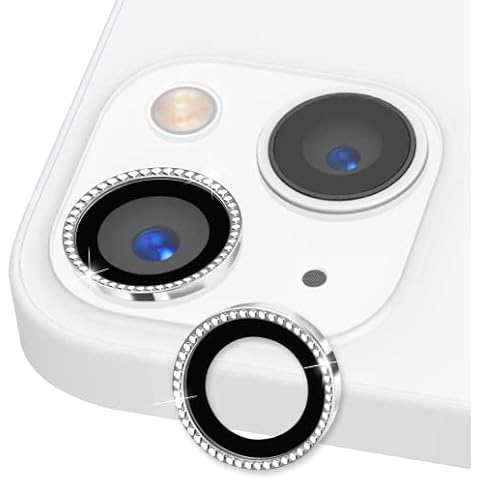 Gimane Camera Lens Protector for iPhone 13 (6.1 inch) / iPhone 13 Mini (5.4 inch) 2021,9H Anti Scratch Tempered Glass Camera Cover Individual Metal Shockproof Cover-Silver Glitter Cover