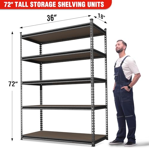 Image of WORKPRO 5-Tier Adjustable Metal Shelving, 36 inchWx18 inchDx72 inchH,4000LBS Capacity