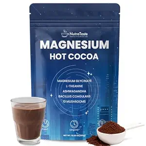 Magnesium Hot Cocoa Powder Mix | Superfood Sleep Powder with 10 Mushrooms, Magnesium Glycinate & L-Theanine | Plant-Based, Keto-Friendly | Calm, Longevity & Nootropic Nutrient Support, 10.58 OZ