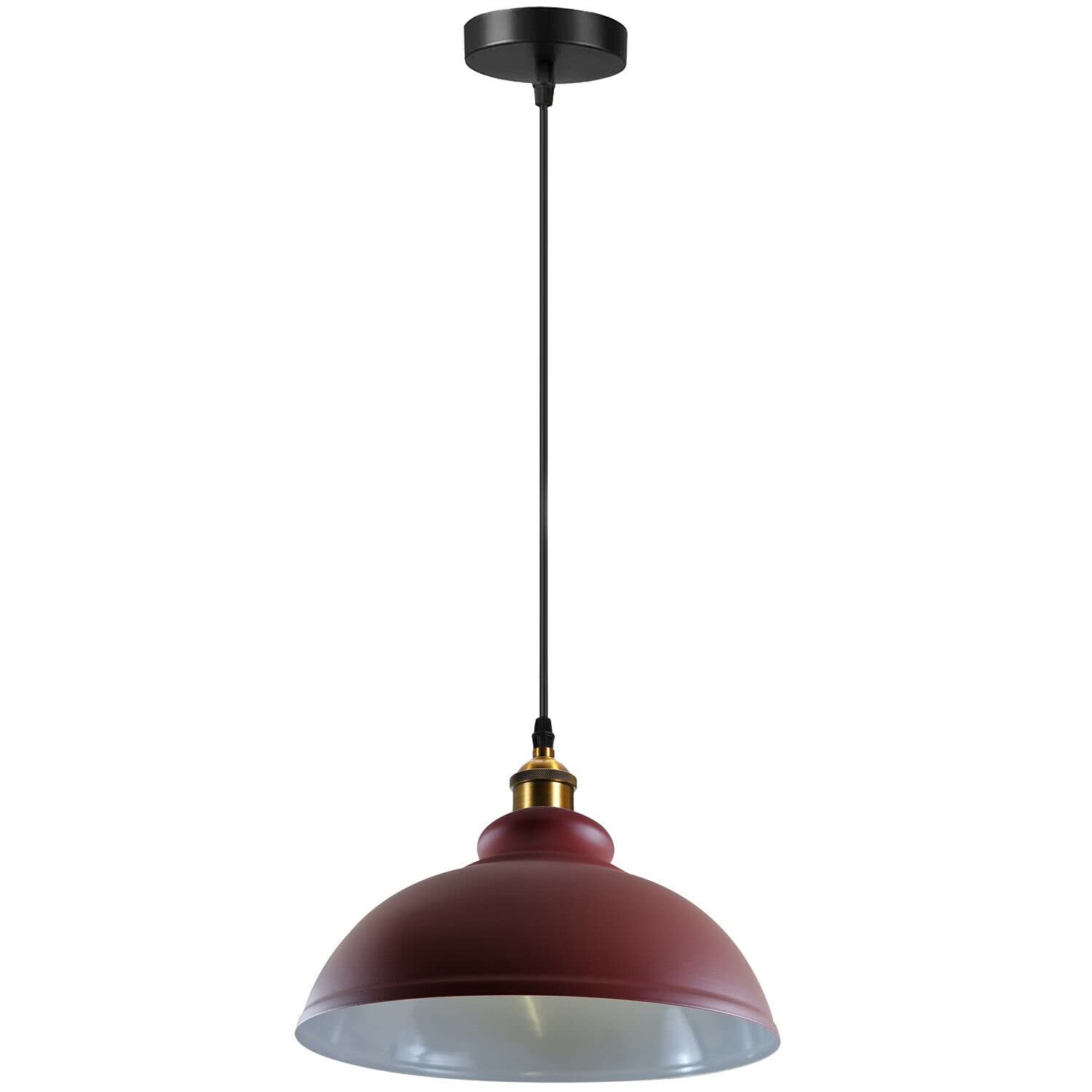 LEDSone Industrial Vintage Retro Style Ceiling Hanging Pendant Light Chandelier with Burgundy Curvy Dome Lamp Shades E27 UK Holder