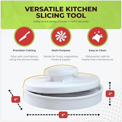 Bagel Slicer & Multi-Use Food Cutter | Ideal for Tomatoes, Strawberries, Grapes, Meat, Chicken, Eggs, & Vegetables with Non-Slip Holder for Stable, Easy Slicing - Dishwasher Safe - White