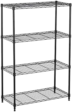 Displays By Jack 4 Tier Wire Shelving Unit Storage Rack, Metal Heavy Duty Utility Organizers, Organization Units for Products Plant Pantry, Garage, Durable Shelf Stand, Black, 14" W x 30" L X 48" H