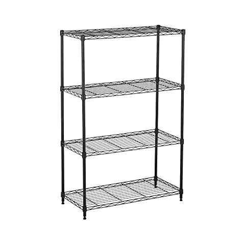 Displays By Jack 4 Tier Wire Shelving Unit Storage Rack, Metal Heavy Duty Utility Organization Units for Products Plant Standing Shelf, Pantry, Garage, Shelf Stand, Black, 14" W x 30" L X 48" H Cover