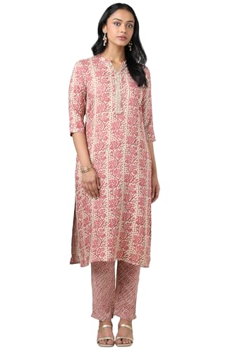 Image of Soch Women Onion Pink Rayon Abstract Print Kurta Set with Gotta Patti