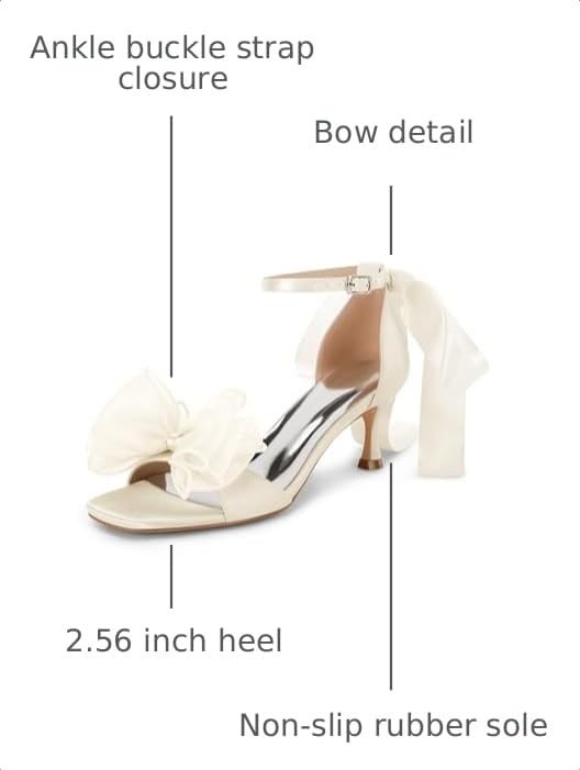 Image of Coutgo Womens Bow Kitten Heels Sandals Square Open Toe Satin Dress Shoes | Low Heels,Square Open Toe, Ankle Strap, Dressy Casual,Satin Ribbon, Wedding,Party,Going Out