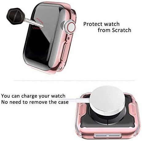 Compatible for Apple Watch Band 40mm Women with Screen Protector Case, Floral Soft Silicone Sport Wristband for Apple Watch iwatch Series 6 5 4 SE (40mm,Small Rose)