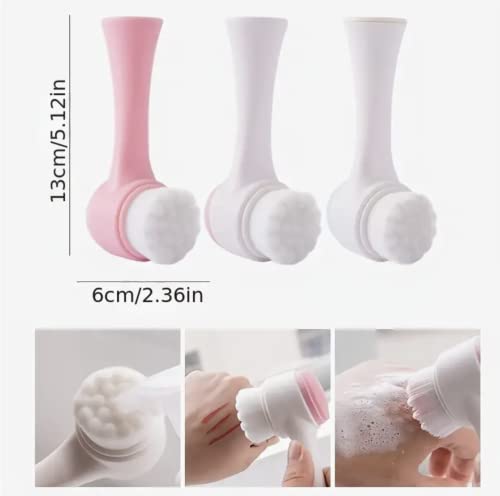 Soft Hair Silicone Double-Sided Facial Cleansing Brush Manual Cleansing Brush Makeup Remover Blackhead Deep Cleansing (Pink) #TOP3
