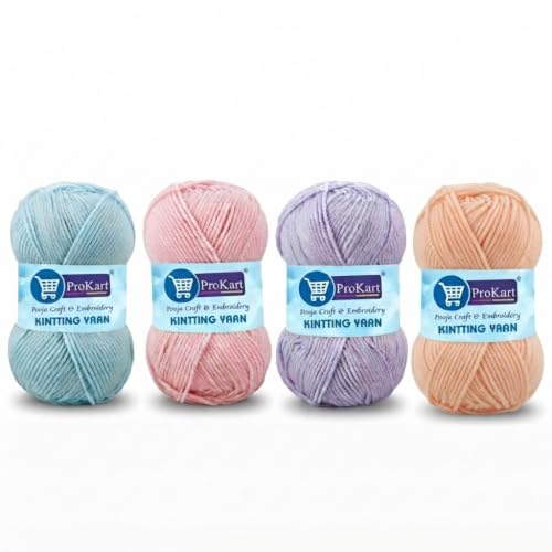 Image of ProKart - 4 Ply Plush & Cuddly for Knitting & Crochet | Pastel Yarn for Baby Toys & DIY Crafts | 100g, Pack of 4 (Baby Blue, Baby Pink, Lavender, Peach)