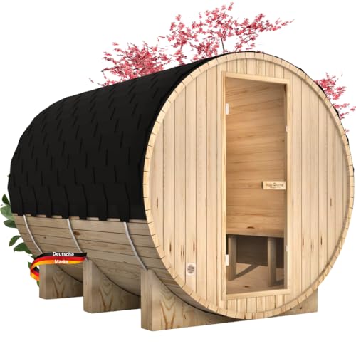 DELUKE Fasssauna Outdoor mit Elektroofen PIET - für 6 Personen, inkl. Saunazubehör | Außensauna Gartensauna Saunafass | Selbstmontage