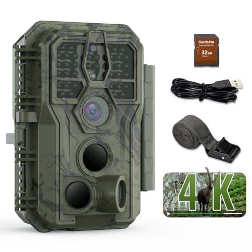 GardePro 4K Fototrappola Infrarossi Invisibili con Scheda SD da 32 GB, 64MP Fotocamera da Caccia,...