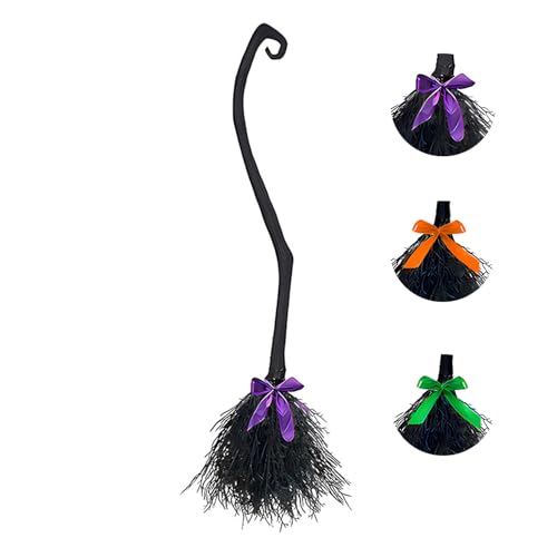 Reicyfang Witch Broom with 3 Colors of Ribbons, Halloween Witches Broomstick Plastic Witch Broomstick Cosplay Broom Props Witch Broom Party Decoration, Masquerade Show Dress Up Dance Party Supplies