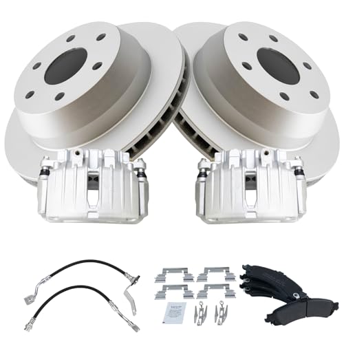 Image of TRQ Rear Brake Pad & Rotor Kit Semi-Metallic Premium G-Coated Compatible with 2002 GMC Sierra 1500