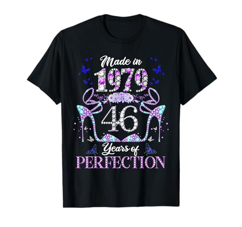 46th Birthday Queen Made in 1979 Diamond 46 Years Old Floral T-Shirt