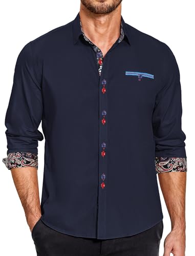 Coofandy Men's Fashion Slim Fit Dress Shirt Casual Exotic Shirt, 01-dark Blue, Medium