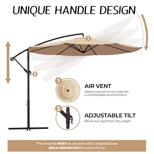 MUCHENGHY 10ft Patio Umbrellas Offset Outdoor Umbrella Cantilever Hanging Umbrellas with Crank & Cross Base 8 Sturdy Ribs for Yard, Garden & Deck (Beige) image 3