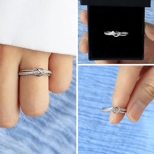 925 Sterling Silver Rings for Women Love Knot Rings Adjustable Open Finger Feather Rings Jewelry Gifts Crossed Rings for Women with Cubic Zirconia - Image 4