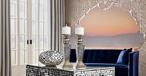 Creative Scents Schonwerk Stumpenkerzenhalter Set mit 2 Stück, Mosaik-Design, funktionale Tischdekoration, Tafelaufsätze für Esszimmer/Wohnzimmer, Beste Hochzeit (Silber)