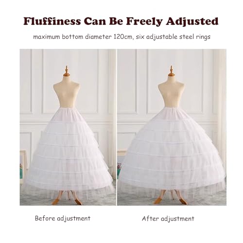 6 Hoops Puffy Crinoline Petticoat for Women, 6 Tulle Skirt Slips Long Underskirt for Wedding Dress Bridal Gown4