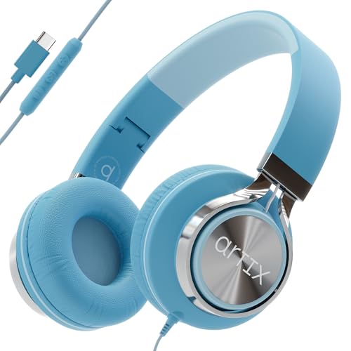 Image of ARTIX CL750 Premium Wired Stereo Headphones | Foldable On Ear Design with Noise Isolation, Mic & Volume Controller for All Devices (Blue, USB Type C)